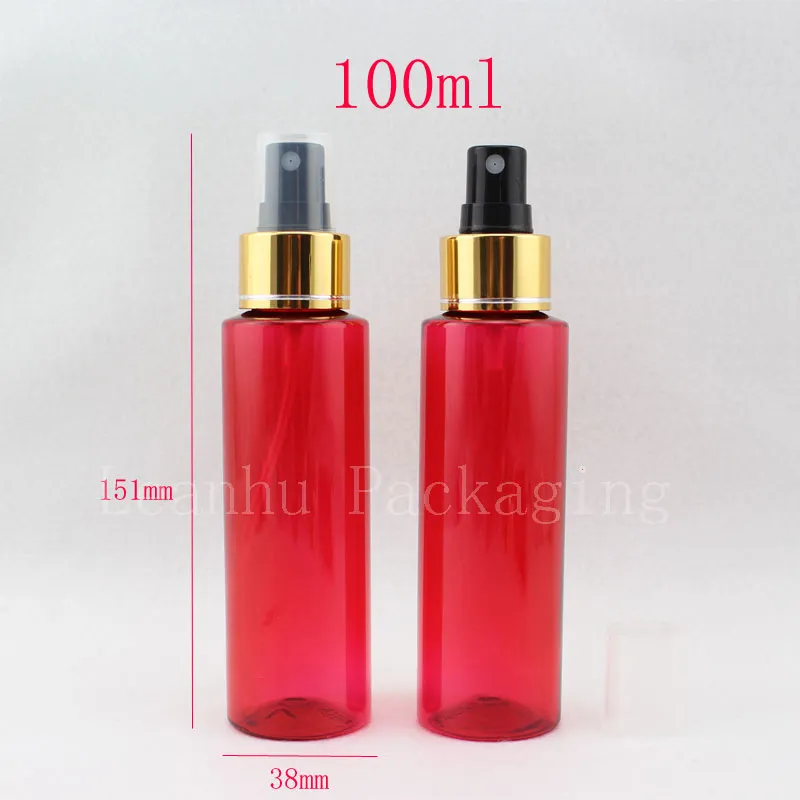 Garrafas de perfume do perfume da bomba de alumínio de 100ml x 50 de ouro vermelho para embalagens cosméticas, frascos de pulverização plásticos com bomba