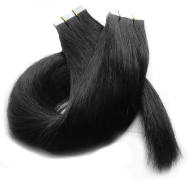 Extensions de cheveux humains de bande de trame de peau transparente 40pcs Black Tape dans les extensions de cheveux Remy Extensions de cheveux de bande droite 100g