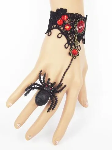 Estilo quente festa de Halloween goth punk retro aranha preta laço da senhora pulseira banda anel integração moda clássico requintado elegância