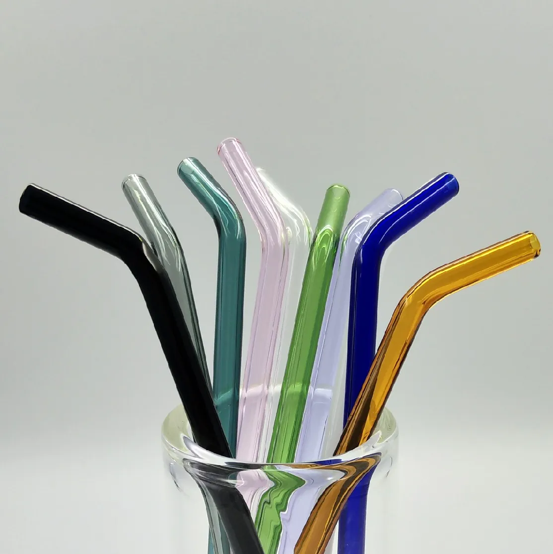8 Pcs Fashionable Glass Straws With Bow Charms, Shatterproof Cute Fun Clear Bent Straws, Includes 2 Cleaning Brushes, Perfect For Cocktails, Coffee, Wine, Juices And Bar Drinks (Bow