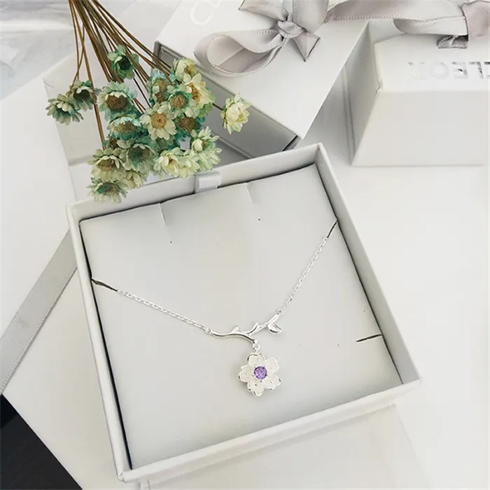 Collier pendentif branche sakura de style coréen, bijoux chaîne de clavicule plaquée argent pour fille, cadeau spécial, livraison gratuite