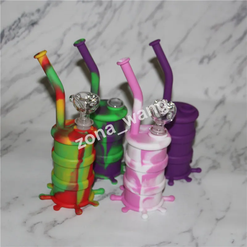 Narghilè colorati Bong in silicone con tubo dell'acqua in silicone con downstem in vetro dab rig Barilotto per dab rig in silicone con giunto da 14 mm