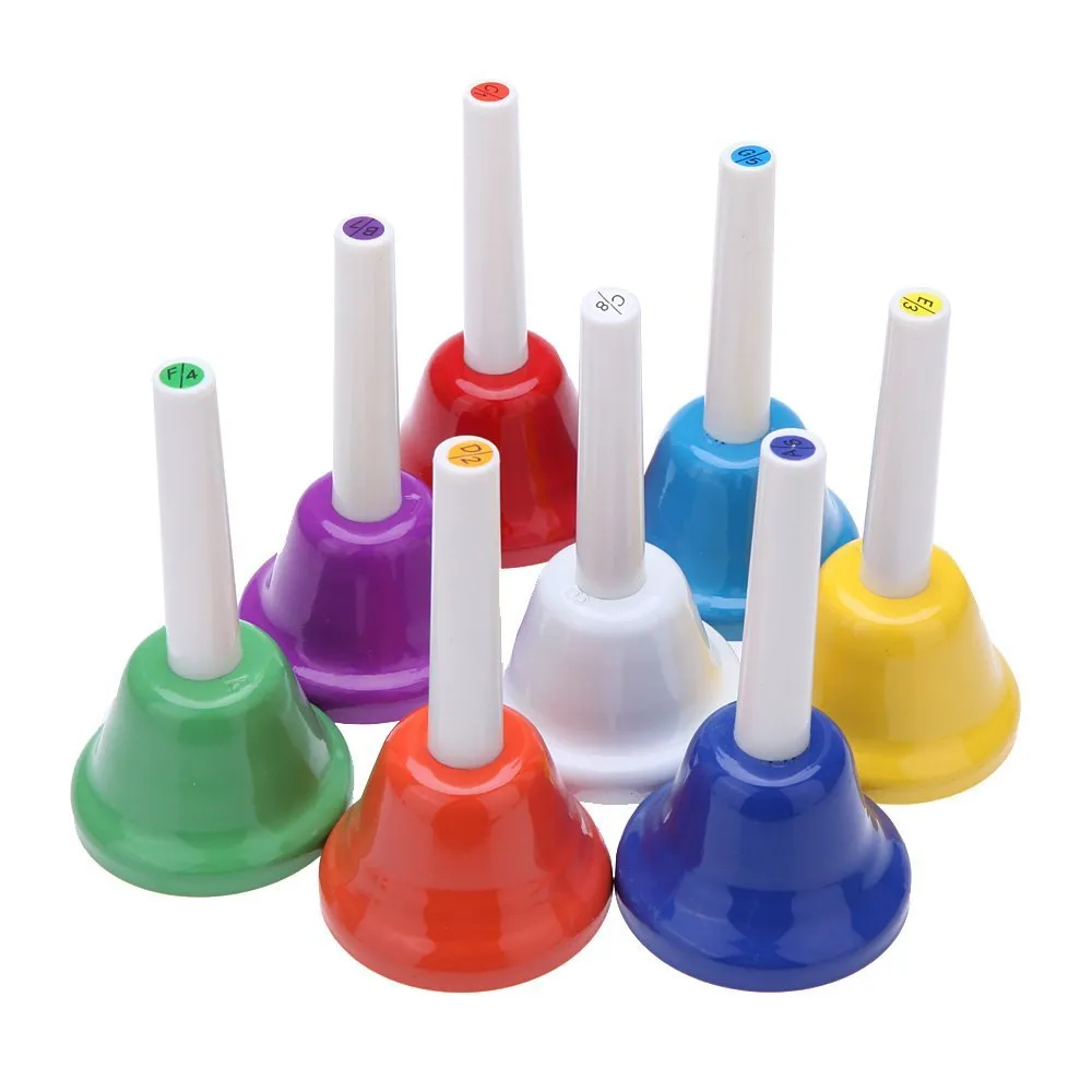 Handbell Hand Bell 8-Note metallo colorato bambini giocattolo musicale a percussione