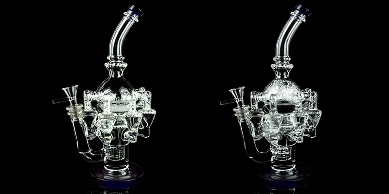 11,8 polegada polvo braços reciclador de vidro bongs com matriz perc tubulações de água Dab Rig Rig 14.5mm feminino articulação fumar tubo oa01