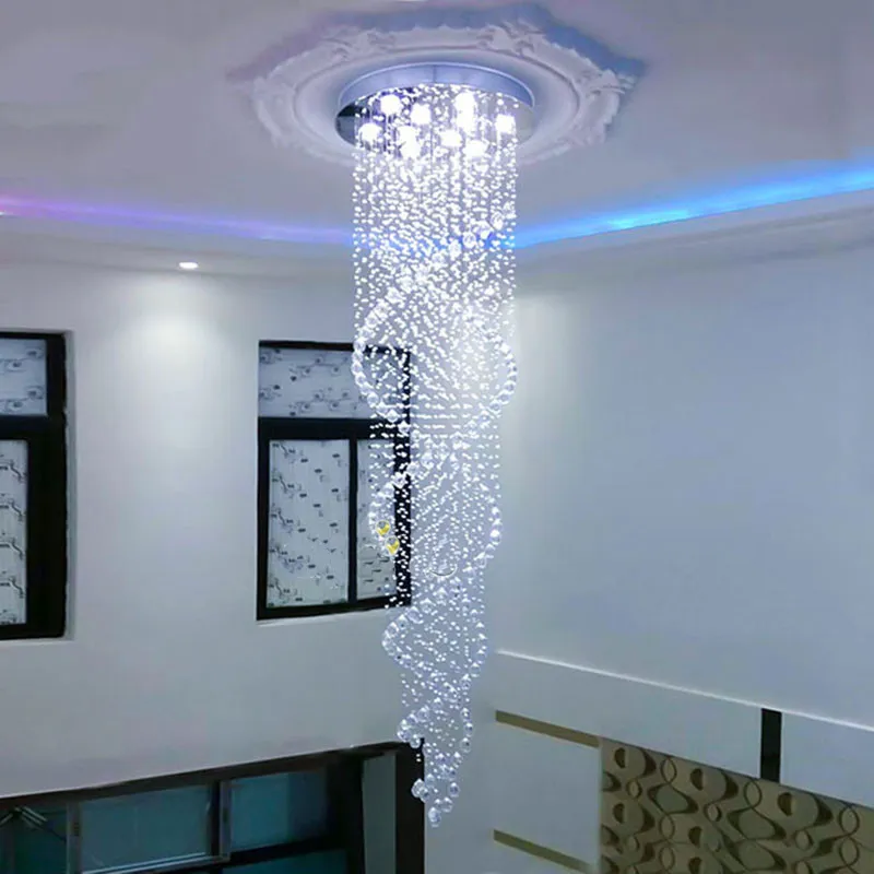 Modern LED K9 Kristallkrona Belysningsarmatur Regndrop Dubbel Spiral Taklampa för trappa Trappljus Lyxhotell Villa Vanity Hänglampa