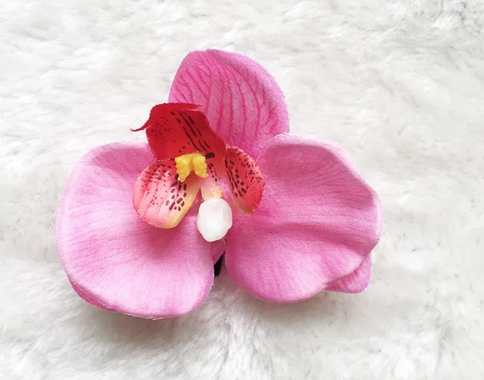 20 Stück 3 Zoll weiße Phalaenopsis-Orchideenblumen mit Haarspangen Mädchenkopf Blumenstirnbänder Kinderhaarband Zubehör HD3560