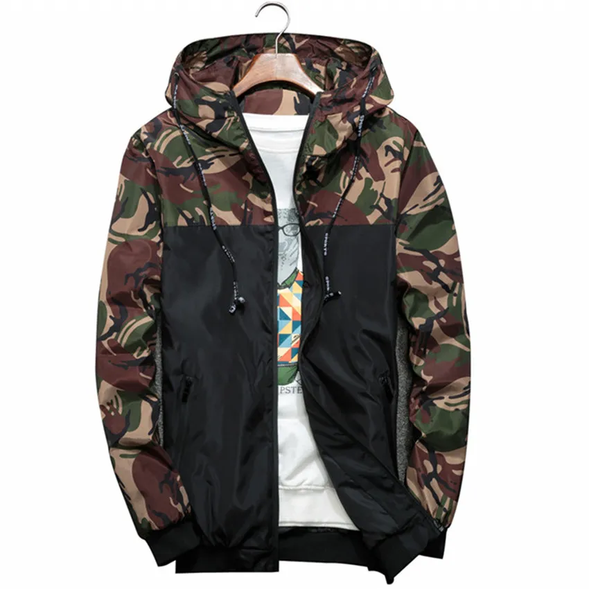 Men Bomber Jacket Thin Slim Long Sleeve Camouflage Mens  Jackets Hooded Windbreaker Zipper Outwear Army Brand Clothing