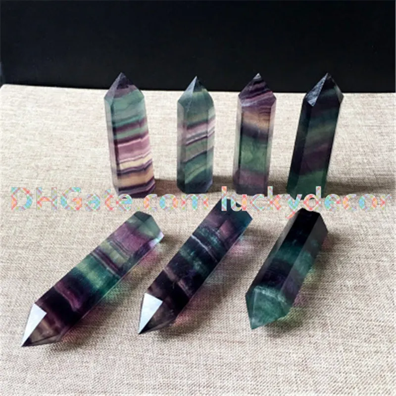 Rainbow Fluorite Healing Crystal Grid Standing Point Faceted Prism Wand Carved Fluorite Quartz Tower Point Obelisk Reiki Stone Figurine