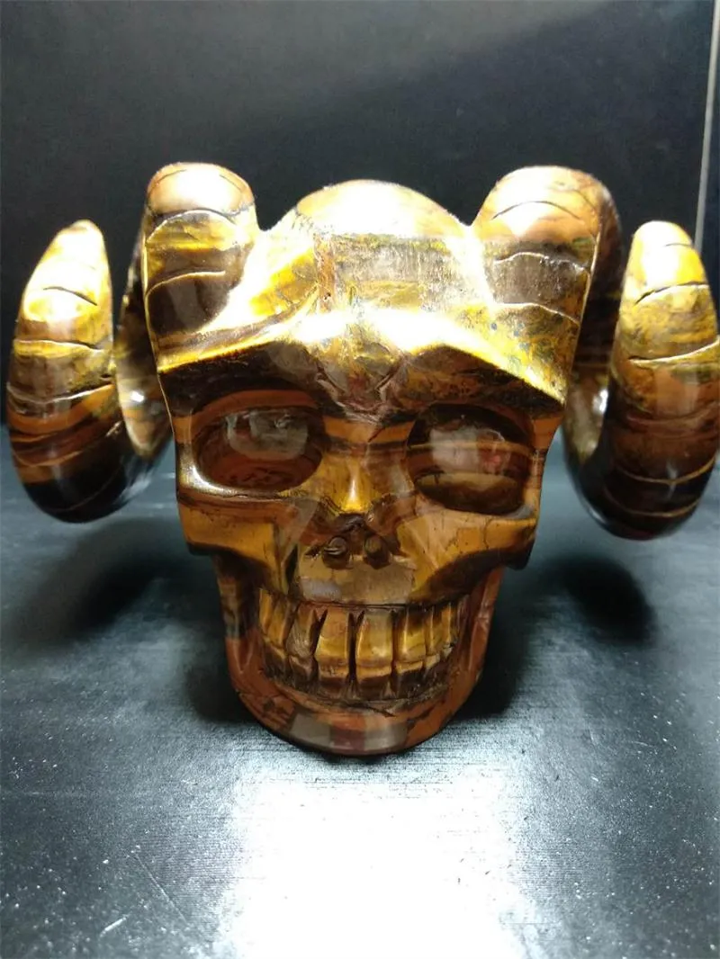 Piedra de ojo de tigre Natural única de alta calidad, refinamiento hecho a mano, tallado artesanal, Calavera, cristal curativo, Reiki Deco