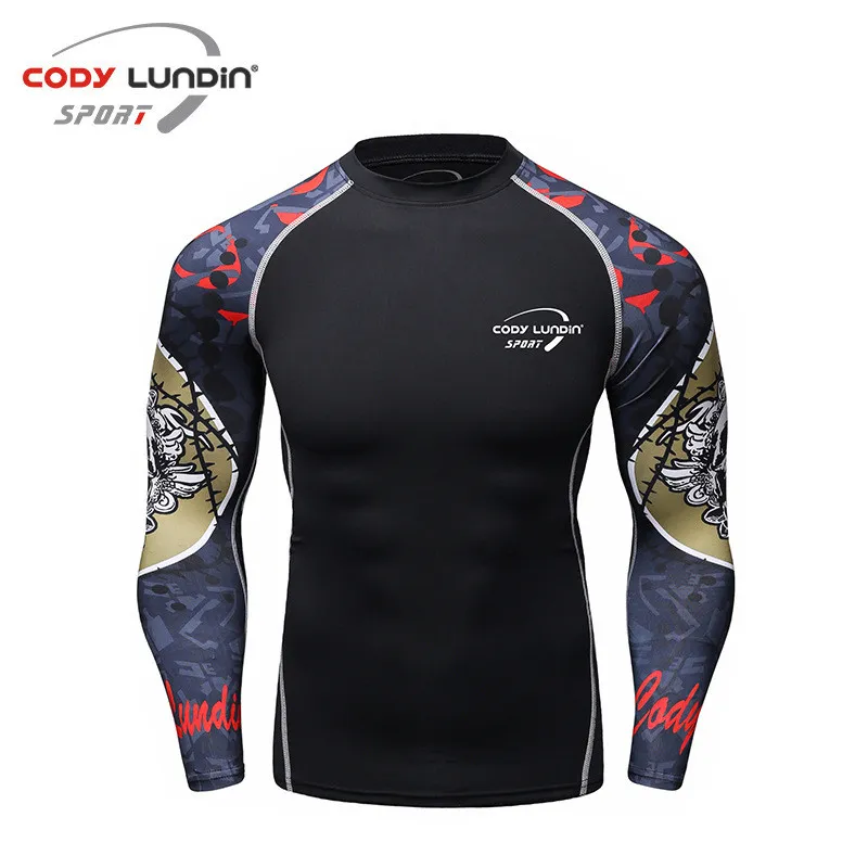 Kas Erkekler Sıkıştırma Sıkı Cilt Gömlek Uzun Kollu 3D Baskılar Rashguard Fitness Baz Katman Ağırlık Kaldırma Erkek Erkek Aşınma