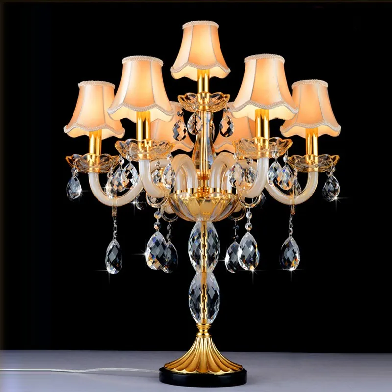 Luxurious Golden European Crystal Table Lamps LED Decorative Desk Lights Bedroom Living Room Personality Creative Bedside Light