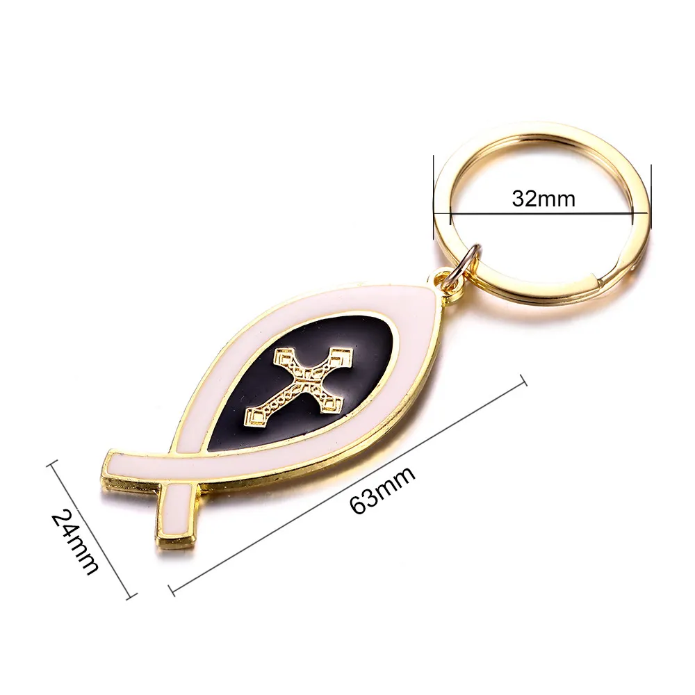 Anello chiave della catena chiave trasversale dei regali cristiani dei monili del metallo di KeyChain dell'incrocio dei pesci di disegno di modo Commercio all'ingrosso