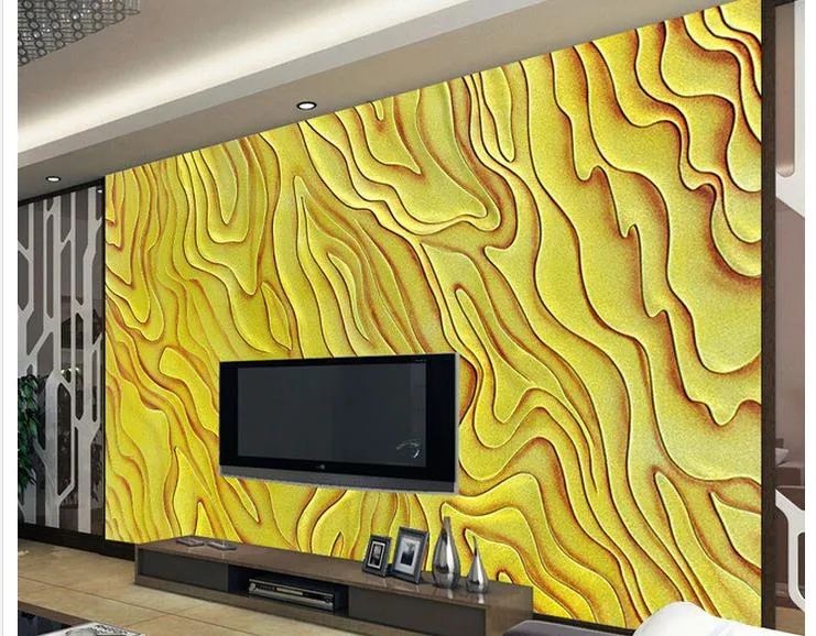 Niestandardowe fotograficzne tapety KTV Gold Color Carving TV Tło Wall Design Wystrój Wystrój Wewnątrz Pokrycie Ścienne