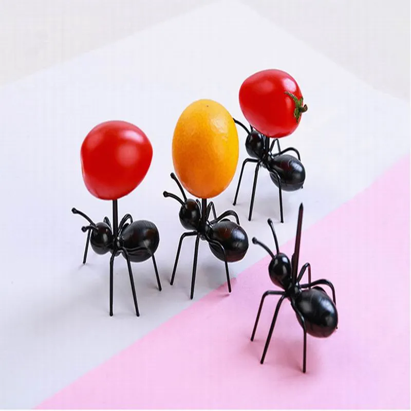 12pcs/set Cute Kitchen Reusable Ant Fruit Fork Plastic Fruit Toothpick Tableware Dessert Cake Snack Forks Design gift