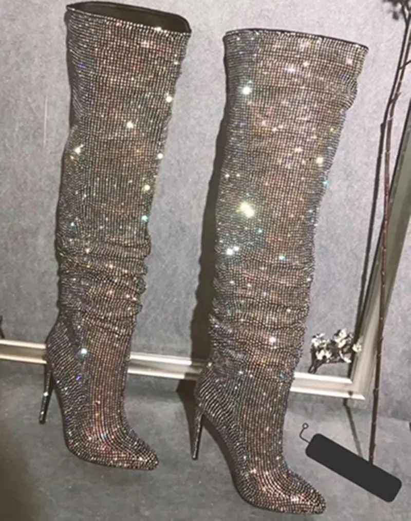 Pleaser | Courtly-3015, 5 Inch Glitter Thigh High Boots
