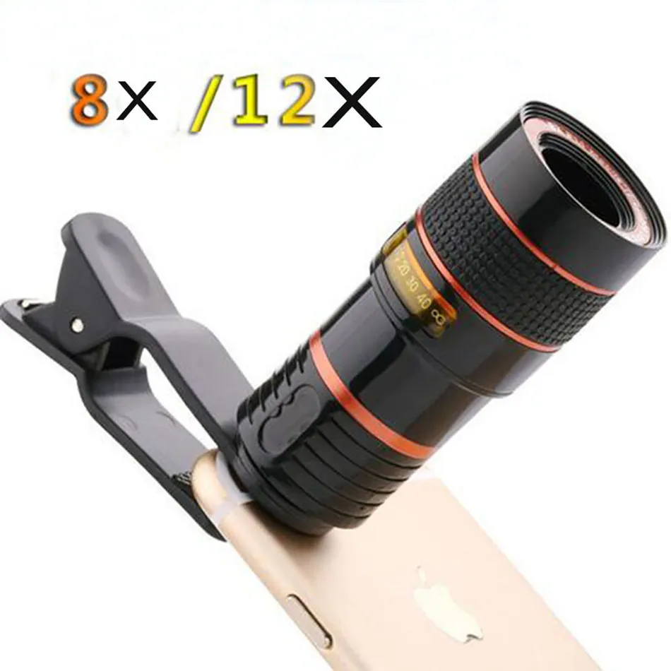 Camera Telecopes 8x 12x Elecope Lens High Clear Camera Photo Device Lens Optical Photical مع مقطع لـ iPhone LG