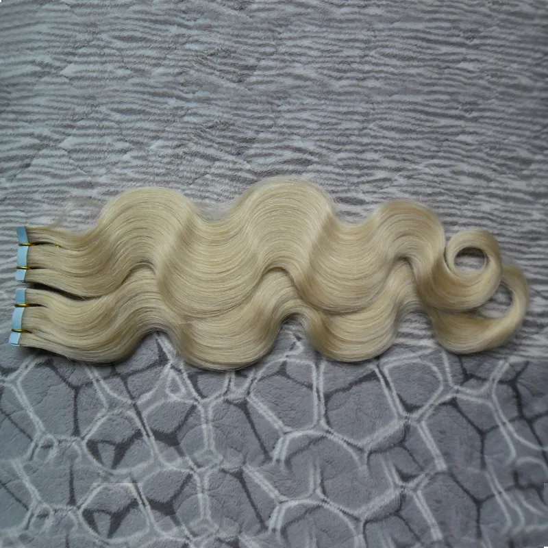 100g  613 Bleach loira fita em Remy Human Hair Double Double Remy Body Wave Bundles de cabelo tece fita PU em extensões de cabelo