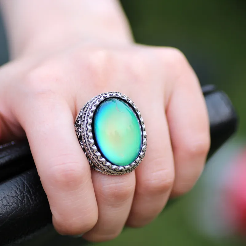 New Fashion High Quality Luxury Mood Ring Big Color Change Stone Alloy Jewelry Set MJ-RS029