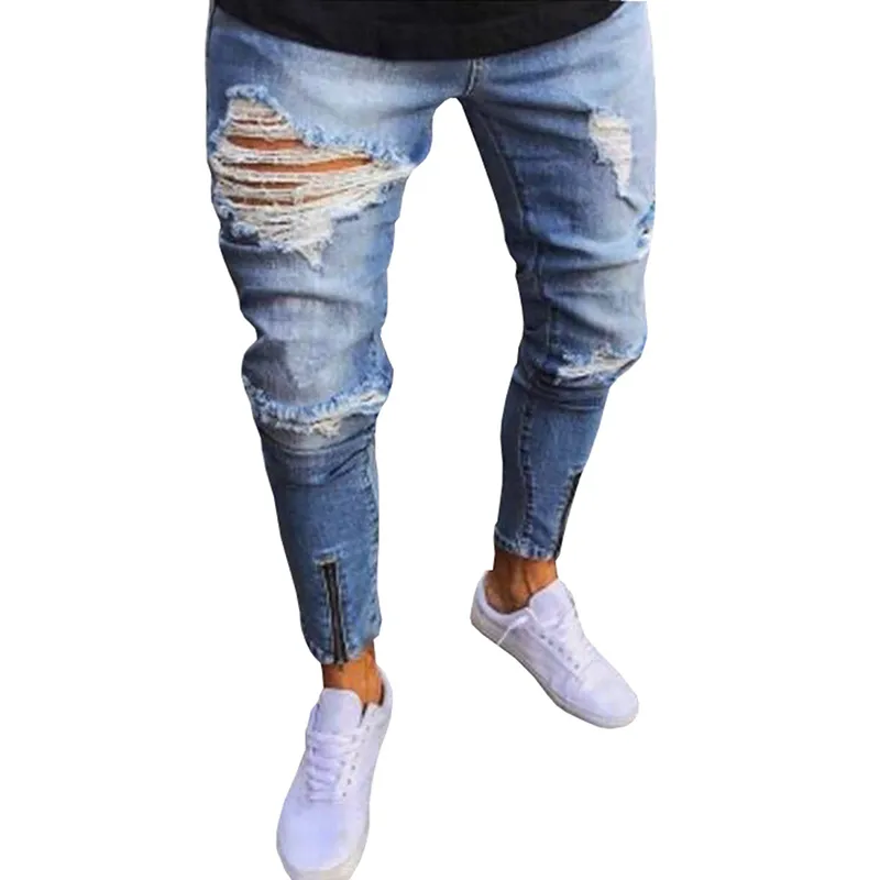 Mens Distressed Jeans Fashion Vintage Casual Ripped Broken Hole Denim Joggers Pants Blue Jogger Damaged Trousers From Yujian18 24.99 DHgate.Com