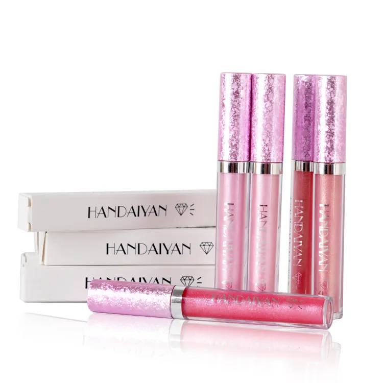 Marca Maquiagem HANDAIYAN diamante brilho metálico Batom Charming Longa Duração Tattoo líquido Batom Glitter Powder Lip Gloss