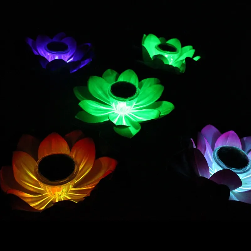 Novelty Lighting Diameter 20cm LED Artifical Lotus flower Colorful Changed Floating Water flower swiming Pool Wishing Light Lamps Lanterns with Candle