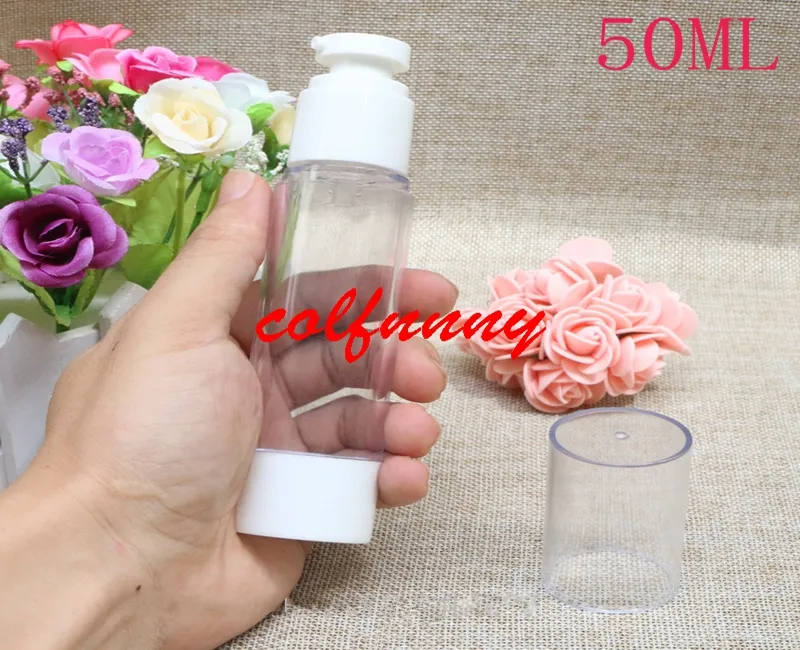 Fast Shipping 30ml 50ml clear vacuum bottle with black pump lid cosmetic lotion airless bottle with black pump