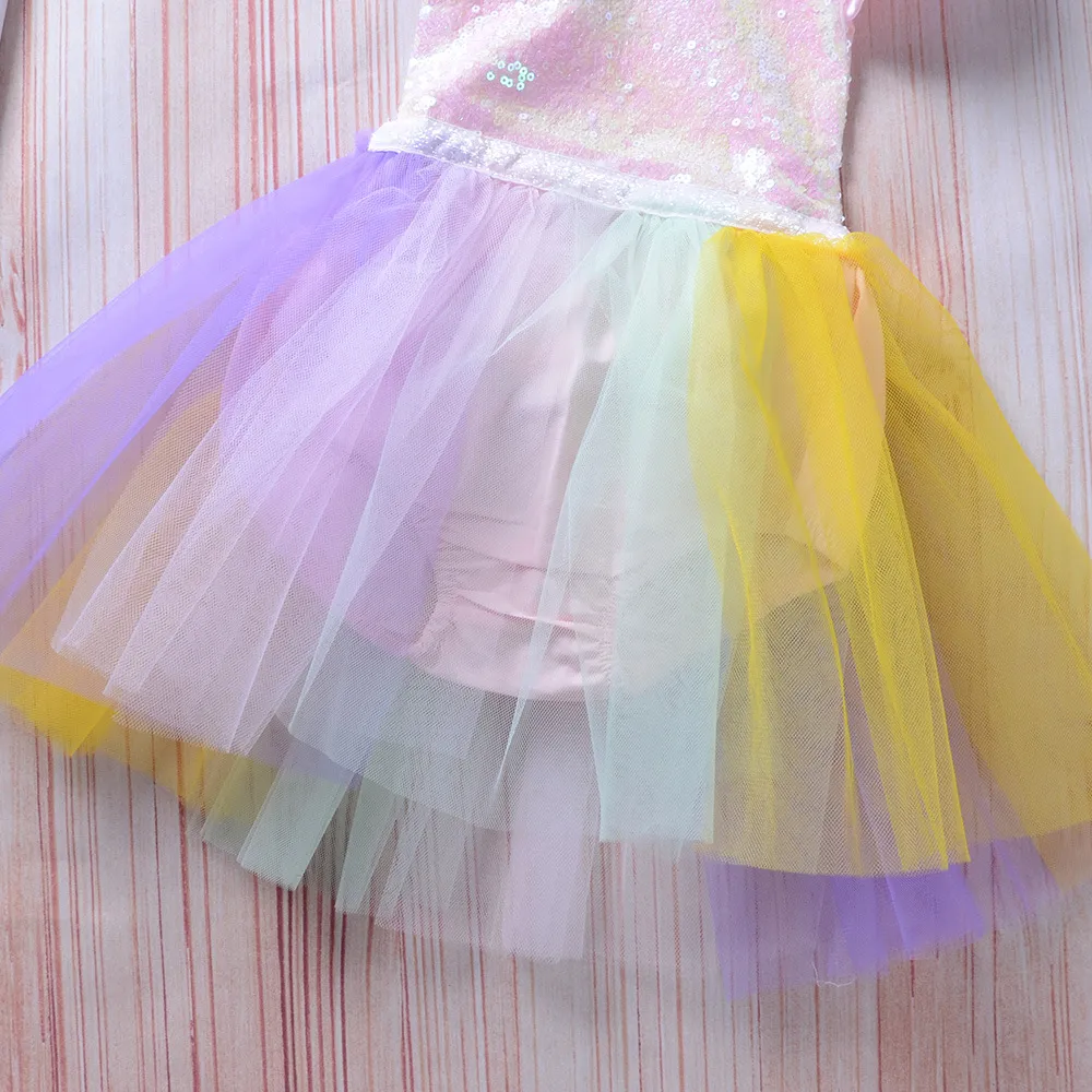 2018 Nouveau Bébé Fille Vêtements Enfants Tulle Paillettes Princesse Barboteuse Robe pour Fille Fête Formelle Mariage Anniversaire Tutu Arc-En-Robes Colorées