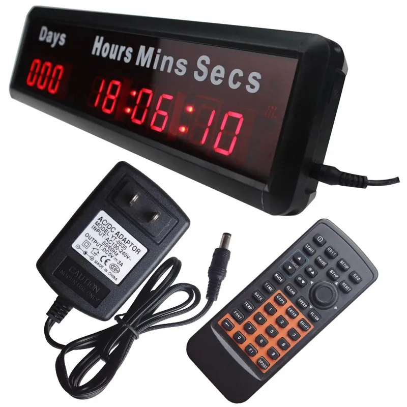 Mains Powered Digital LED Wall Clock Days Countdown Count Up Timer with Remote Control for Office Home Decoration