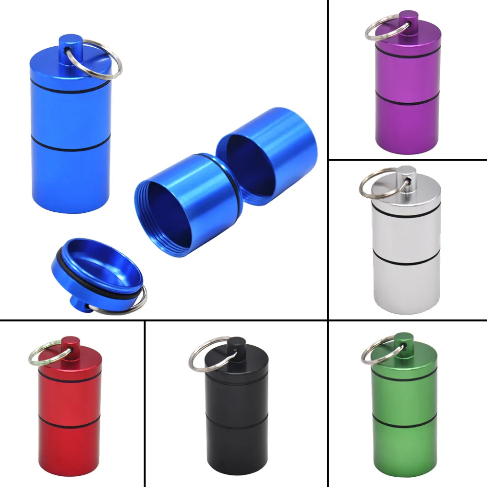 Wholesale Two layers Air Water Proof Rubber ring Aluminum Airtight Cylinder Stash Case Pill Box Stash Jar Tobacco Herb Storage Bottles Box