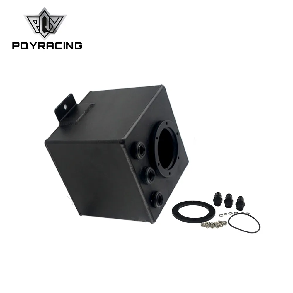 PQY RACING - AN6 2L ALUMINUM BILLET ALUMINIUM FEEL SURGE TANK / AN6 SURGE TANK with FITTINGS SILVER BLACK PQY-TK83