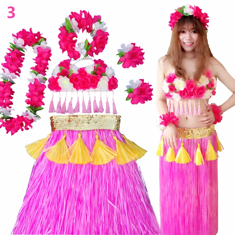 スカート hula 6-Piece Fashion Plastic Fiber Womens Grass Skirt Set: Hawaiian