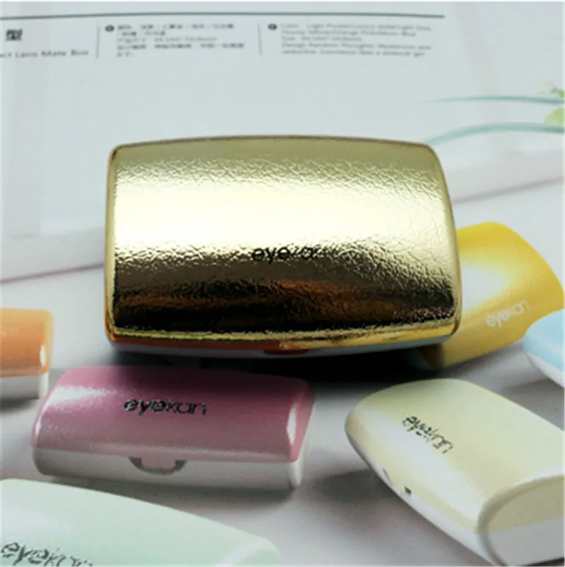 4 cores de moda caso de lentes de contato com caixa de lentes de contato de espelho Colorido portátil de viagem caso de óculos conjunto de kit de viagem