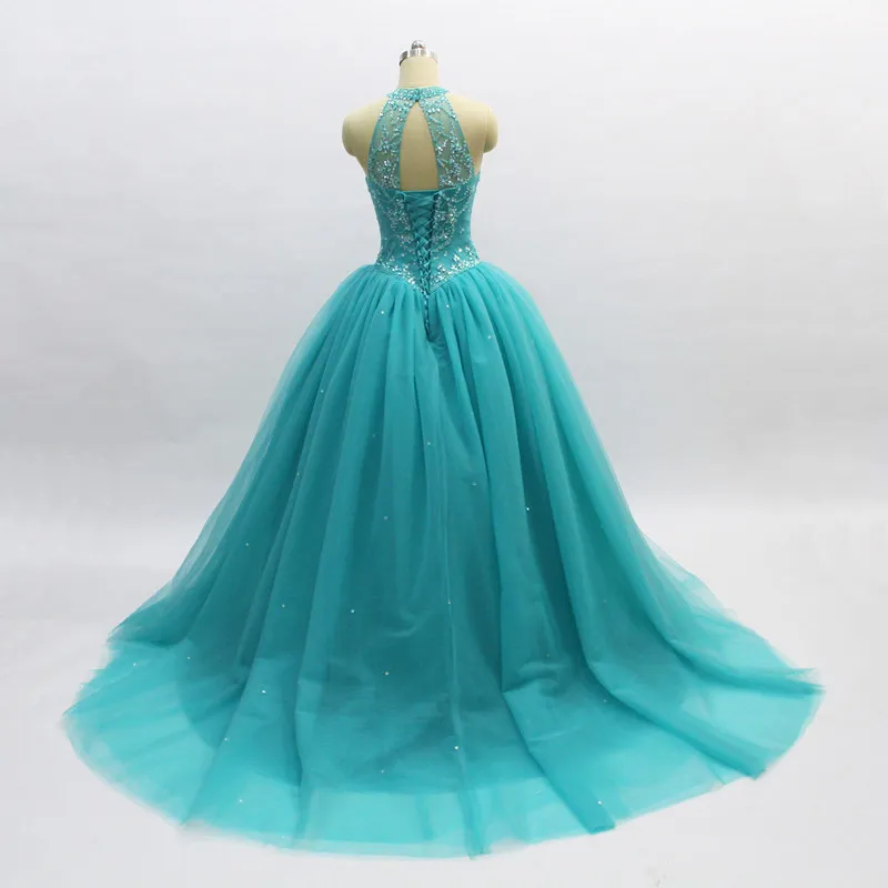 Prinses Quinceanera Dresses 2020 Turquoise kralen kristal tule Sweet 16 jurken 15 jaar Ball Jurk debutante maskerade jurken cu301p