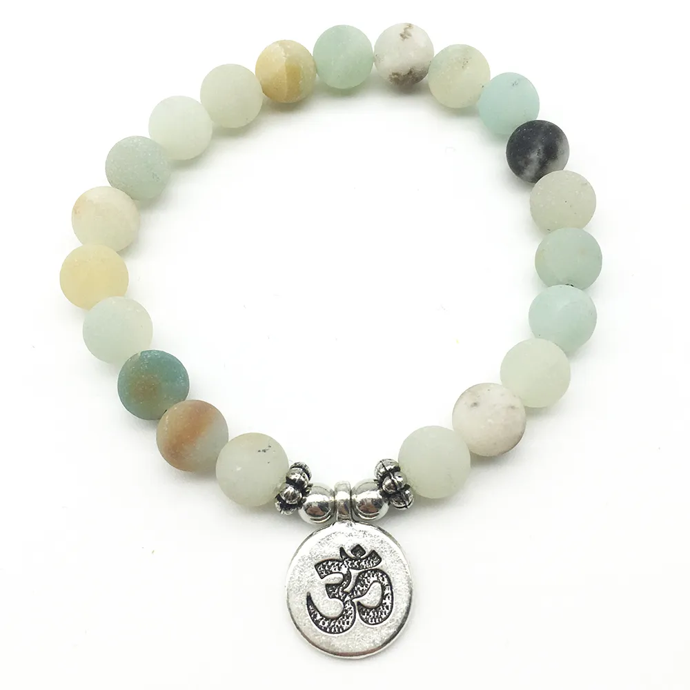 SN1282 Designer 2018 Buddha Head Armband Set Matt Amazonite Ohm Hamsa Armband Högkvalitativa Natursten Smycken