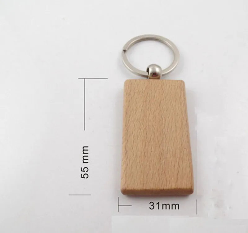 6designs Blank Wooden Key Chain Rectangle Heart Round DIY Carving Keyring Wood Keychain Tags Gifts