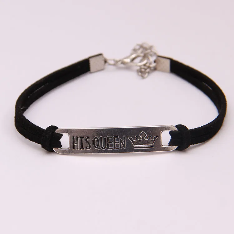 Par hennes kung hans drottning armband bangle manschetter metall graverad brev krona tag charm mode smycken för kvinnor män droppe frakt