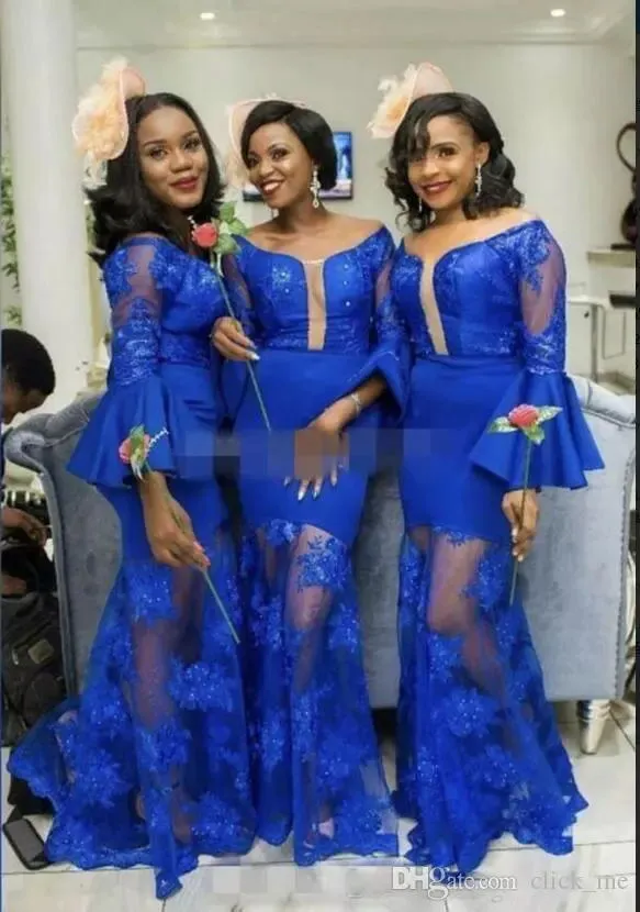 Royal Blue Mermaid average bridesmaid dress cost with Long Sleeves and Scoop Detail - Perfect for Wedding Guests, Maid of Honor and Saudi Arabian