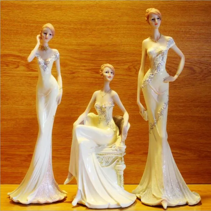 Clássica branca elegante senhora estátua esculturas beleza figura artesanato ornamento presente acessórios para decoração do escritório em casa