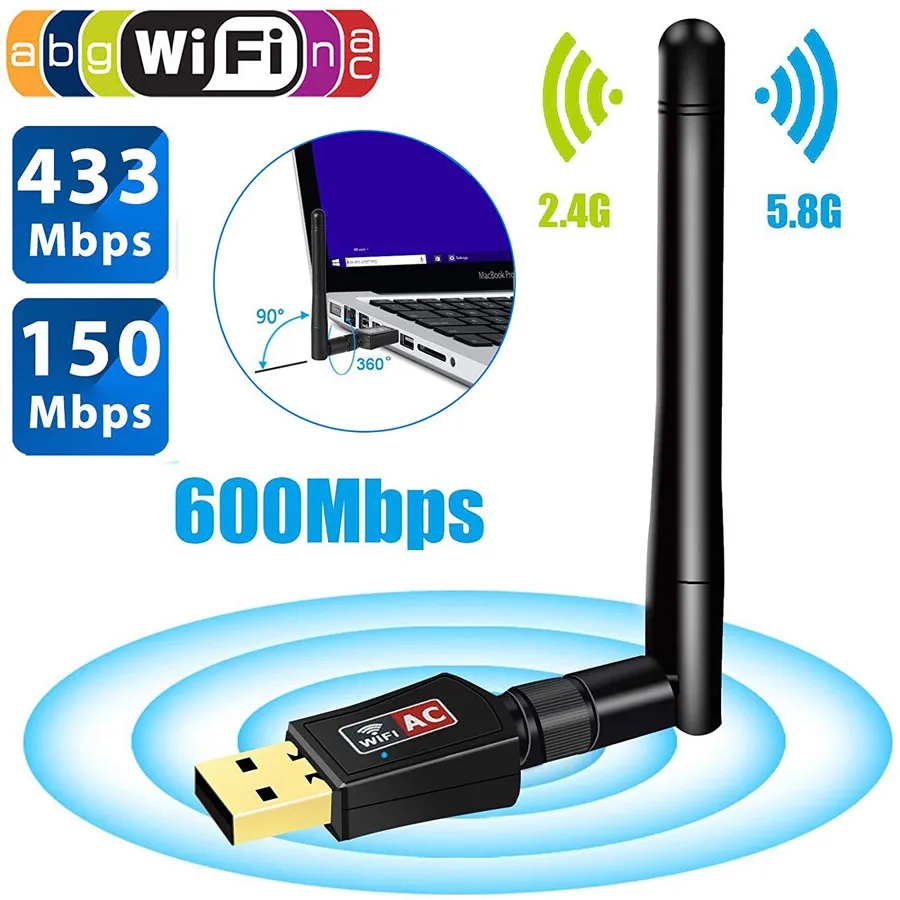 600Mbps의 USB 와이파이 어댑터 듀얼 밴드므로 5.8GHz는 2.4GHz의 802.11ac RTL8811 600M 무선 USB 무선 랜 어댑터 안테나