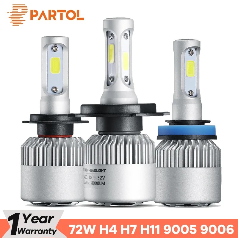 Partol H4 автомобиль светодиодные лампы фар 72W 8000LM H7 LED H11 AUTO LED H1 HEALLAMP 9005 9006 автомобильные огни автомобиля автомобильные фар 6500K 12V