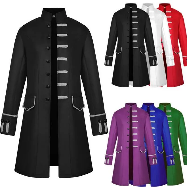 Hot Vintage Medieval Steam Punk Long Jacket Retro Plus Size 3xl Gentlemen Theme Costume Stand Collar Trench Coat Halloween Party Płaszcz