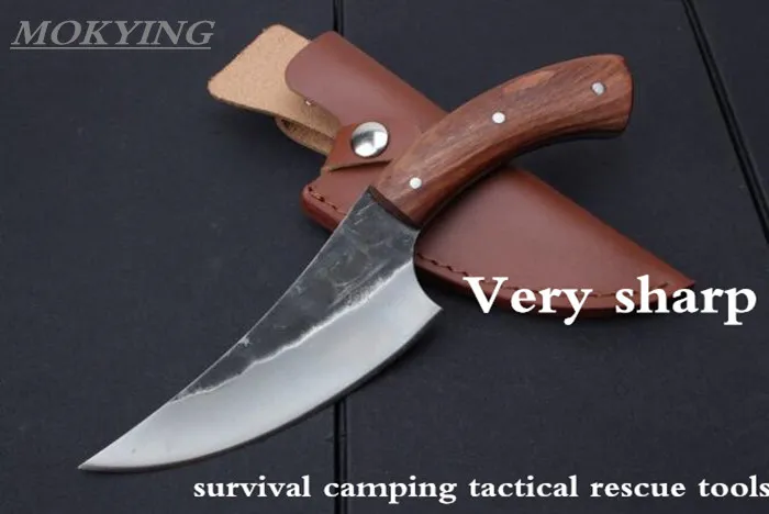 MOKYING aço Carbono De Alta faca fixa Hetero Artesanal forjado faca de caça 58HRC cabo de Madeira Camping Tactical Survival Knife