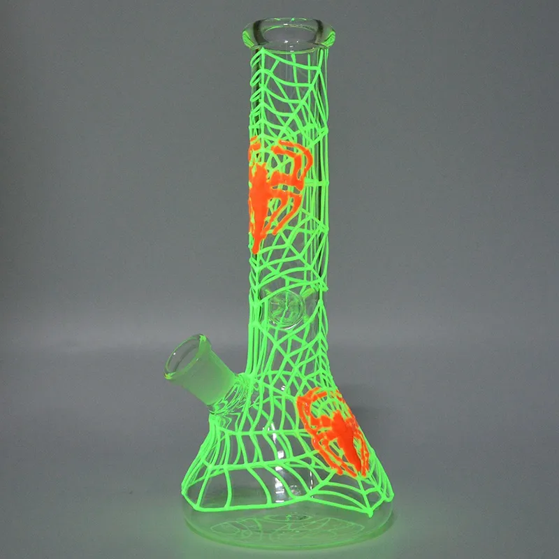 Glow in the Dark Beaker Bongs Hookahs prosta rurka szklana bong pająk bong bong wate rura UV Dab Oil Rig GID02