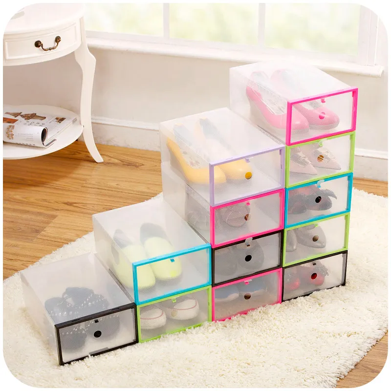 10pcs Transparent Clear Plastic Shoe Box Storage Shoe Boxes Foldable Shoes  Case Holder Shoebox Transparent Shoes Organizer Boxes