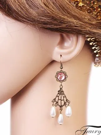 Stile caldo Ornamenti dolci e freschi sposa corte vintage bronzo rosa orecchini di perle di cristallo elegante classico eleganza squisita