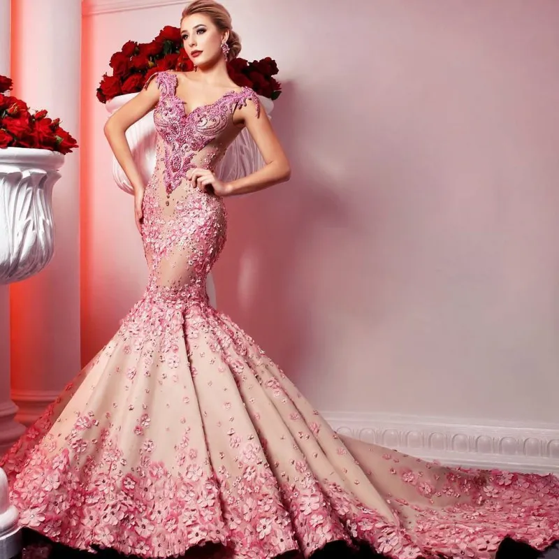 Prachtige Pastel Mermaid Avondjurken Kralen Sweetheart Floral Applicaties Mouwloze Pageant Prom Dress Amazing Dubai Arabia Red Carpet Dress