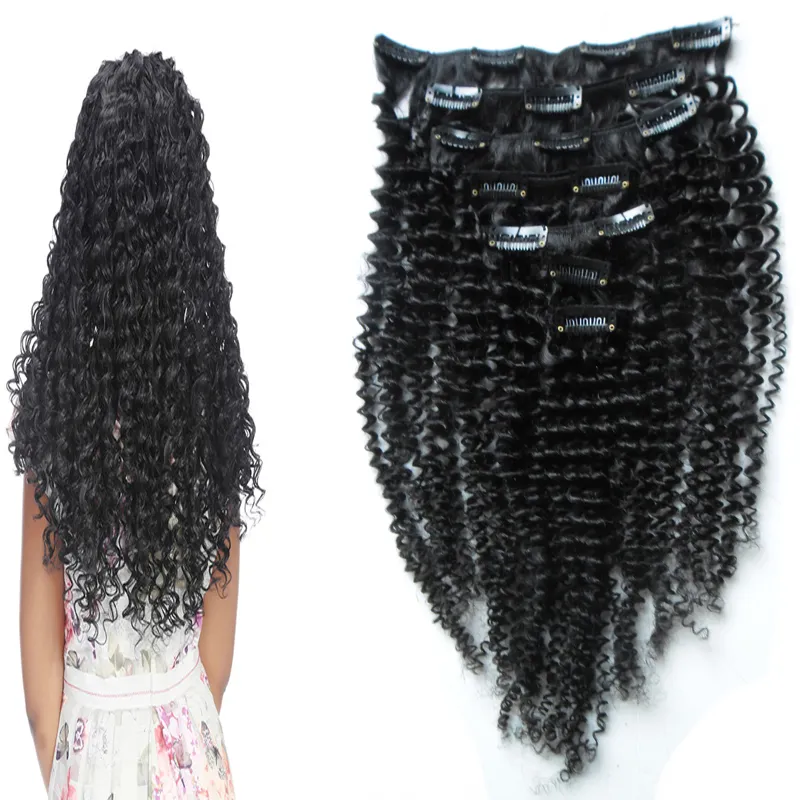 Klipp i 10-26 "Curly Full Head Products Clip In Hair Extensions Curly Real Natural One Piece For Human