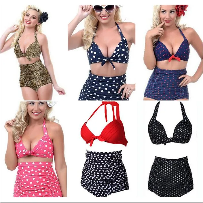 Bikini de cintura alta Mujer Tallas grandes Traje de baño vintage Traje de baño de moda sexy Retro Polka Dot Biquini Maillot De Bain Traje de baño Ropa de playa 4044