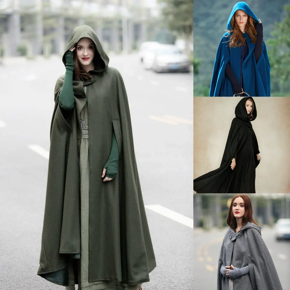 패션 후드 망토 케이프 여성 고품질의 긴 웨딩 할로윈 겨울 코트 의상 로브를 따뜻하게 출하 재고 무료