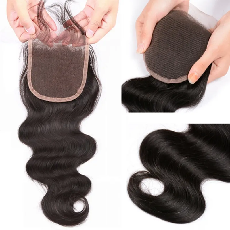 Brazilian Virgin Hair 3 Bundles With 4X4 Lace Closure Body Wave Human Hair Wefts With Closure Middle Free Three Part